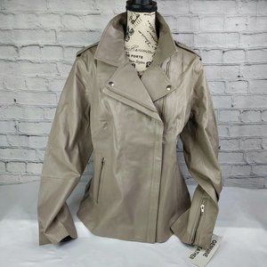 'ROMAN'S' LEATHER MOTO JACKET ASYMMETRICAL FRONT ZIP in 'FAWN IVORY'